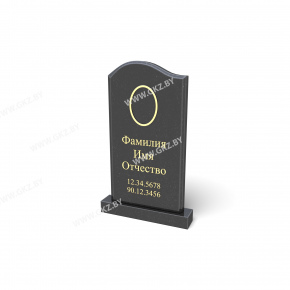 Вертикальный памятник из черного полированного гранита с фигурным верхом в виде волны и золотой гравировкой